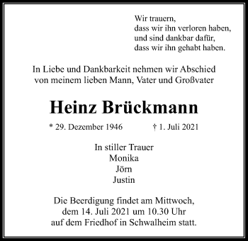 Traueranzeige von Heinz Brückmann von Wetterauer Zeitung