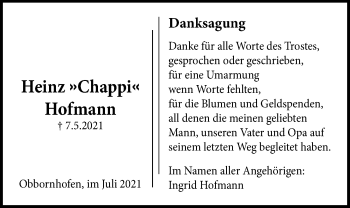 Traueranzeige von Heinz Hofmann von Licher Wochenblatt