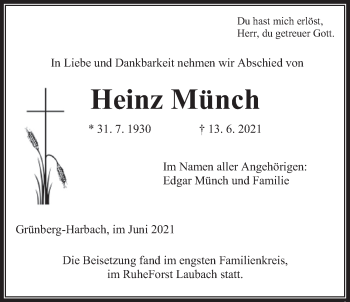 Traueranzeige von Heinz Münch von Licher Wochenblatt