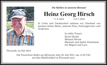 Traueranzeige von Heinz Georg Hirsch von Wetterauer Zeitung
