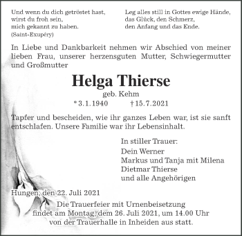 Traueranzeige von Helga Thierse von Licher Wochenblatt
