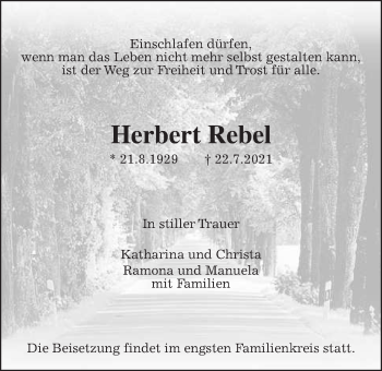 Traueranzeige von Herbert Rebel von Wetterauer Zeitung