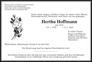 Traueranzeige von Hertha Hoffmann von Wetterauer Zeitung