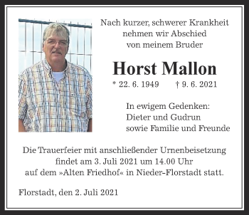 Traueranzeige von Horst Mallon von Wetterauer Zeitung