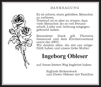 Traueranzeige von Ingeborg Obleser von Wetterauer Zeitung