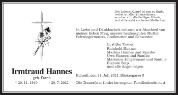 Traueranzeige von Irmtraud Hannes von Wetterauer Zeitung