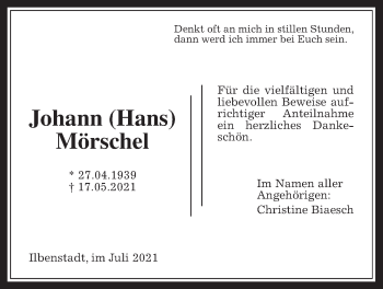 Traueranzeige von Johann Mörschel von Wetterauer Zeitung