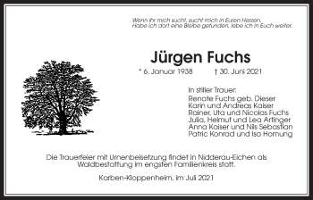 Traueranzeige von Jürgen Fuchs von Bad Vilbel/Karben