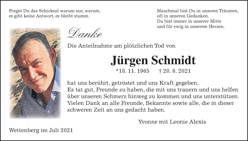  Traueranzeige für Jürgen Schmidt vom 24.07.2021 aus Giessener Allgemeine, Alsfelder Allgemeine
