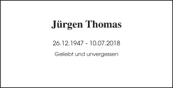 Traueranzeige von Jürgen Thomas von Wetterauer Zeitung