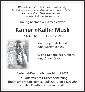 Traueranzeige von Kamer Musli von Giessener Allgemeine, Alsfelder Allgemeine