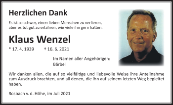 Traueranzeige von Klaus Wenzel von Wetterauer Zeitung