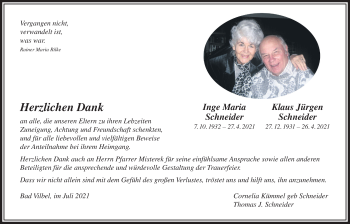 Traueranzeige von Klaus Jürgen Schneider von Bad Vilbel/Karben