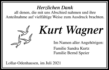 Traueranzeige von Kurt Wagner von Giessener Allgemeine, Alsfelder Allgemeine