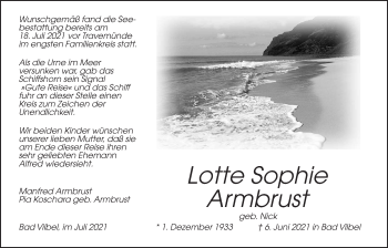 Traueranzeige von Lotte Sophie Armbrust von Bad Vilbel/Karben