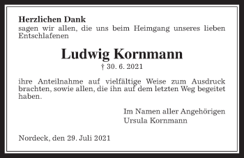 Traueranzeige von Ludwig Kornmann von Allendorfer Mitteilungen