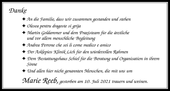 Traueranzeige von Marie Reeb von Licher Wochenblatt
