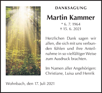 Traueranzeige von Martin Kammer von Wetterauer Zeitung, Giessener Allgemeine, Alsfelder Allgemeine