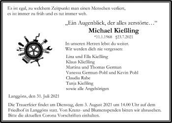 Traueranzeige von Michael Kießling von Giessener Allgemeine, Alsfelder Allgemeine