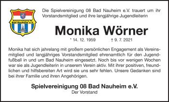 Traueranzeige von Monika Wörner von Wetterauer Zeitung