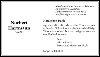 Traueranzeige von Norbert Hartmann von Licher Wochenblatt