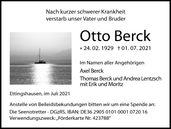 Traueranzeige von Otto Berck von Giessener Allgemeine, Alsfelder Allgemeine