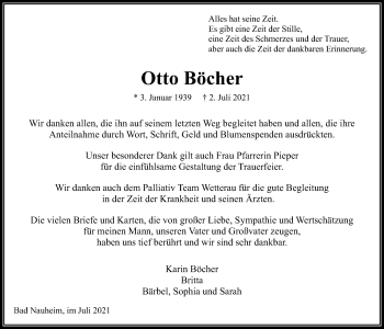 Traueranzeige von Otto Böcher von Wetterauer Zeitung