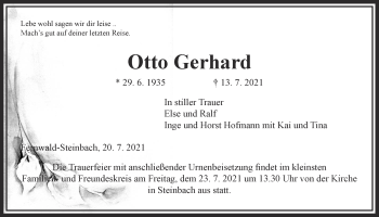 Traueranzeige von Otto Gerhard von Giessener Allgemeine, Alsfelder Allgemeine