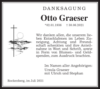 Traueranzeige von Otto Graeser von Wetterauer Zeitung