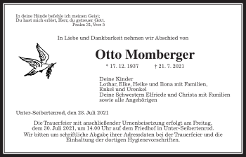 Traueranzeige von Otto Momberger von Alsfelder Allgemeine
