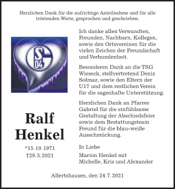 Traueranzeige von Ralf Henkel von Giessener Allgemeine, Alsfelder Allgemeine