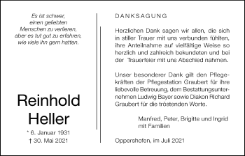 Traueranzeige von Reinhold Heller von Wetterauer Zeitung