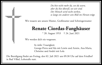 Traueranzeige von Renate Ciordas-Fanghäuser von Bad Vilbel/Karben