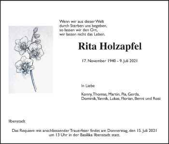 Traueranzeige von Rita Holzapfel von Wetterauer Zeitung
