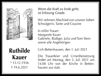 Traueranzeige von Ruthilde Kauer von Licher Wochenblatt