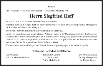 Traueranzeige von Siegfried Hoff von Giessener Allgemeine, Alsfelder Allgemeine, Wetterauer Zeitung