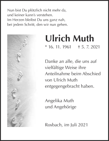Traueranzeige von Ulrich Muth von Wetterauer Zeitung