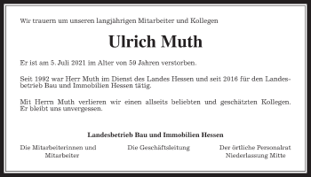 Traueranzeige von Ulrich Muth von Wetterauer Zeitung