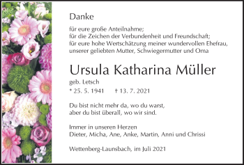 Traueranzeige von Ursula Katharina Müller von Giessener Allgemeine, Alsfelder Allgemeine
