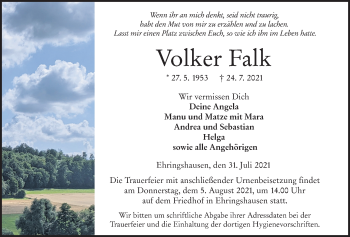 Traueranzeige von Volker Falk von Alsfelder Allgemeine