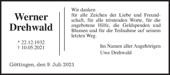 Traueranzeige von Werner Drehwald von Giessener Allgemeine, Alsfelder Allgemeine