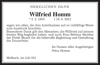 Traueranzeige von Wilfried Homm von Wetterauer Zeitung