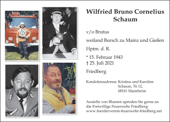 Traueranzeige von Wilfried Schaum von Wetterauer Zeitung, Giessener Allgemeine, Alsfelder Allgemeine