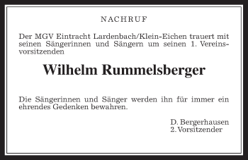 Traueranzeige von Wilhelm Rummelsberger von Giessener Allgemeine, Alsfelder Allgemeine