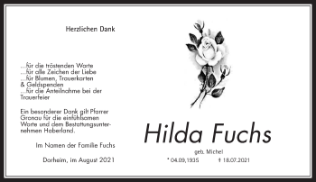 Traueranzeige von Adolf Fuchs von Wetterauer Zeitung