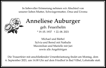 Traueranzeige von Anneliese Auburger von Bad Vilbel/Karben