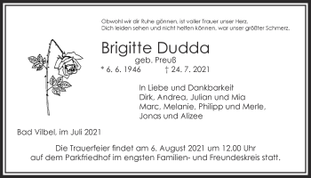 Traueranzeige von Brigitte Dudda 