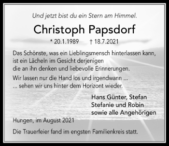 Traueranzeige von Christoph Papsdorf von Licher Wochenblatt