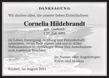 Traueranzeige von Cornelia Hildebrandt von Wetterauer Zeitung