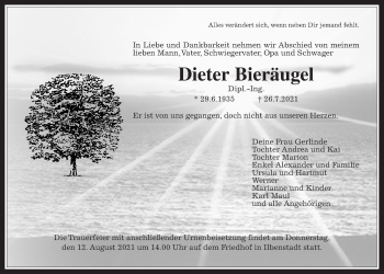 Traueranzeige von Dieter Bieräugel von Wetterauer Zeitung
